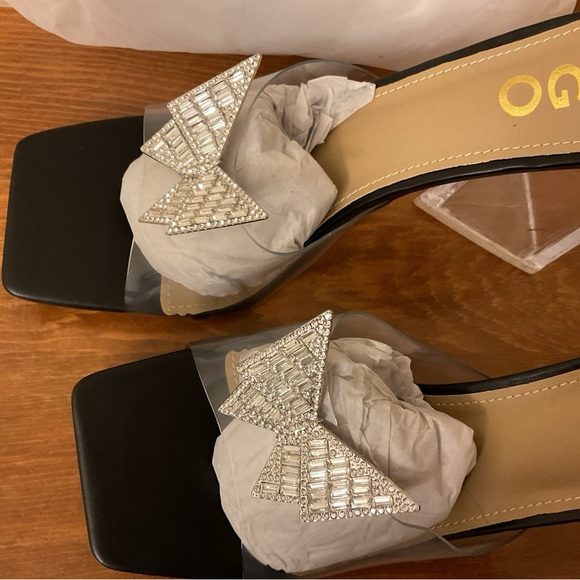 EGO Womens Clear Open Toe Slip-On Butterfly Block Heel Pump Heels Size 9 - Picture 2 of 11